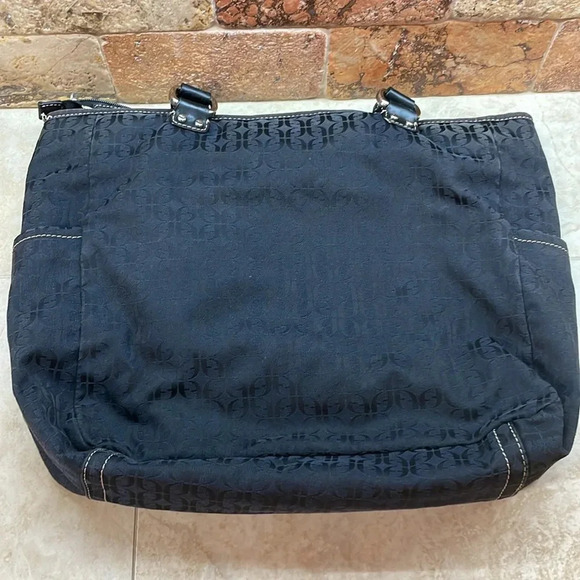 Fossil Modern Vintage Black Logo Fabric Tote Bag Canvas Straps Women’s Pocket - Picture 5 of 16